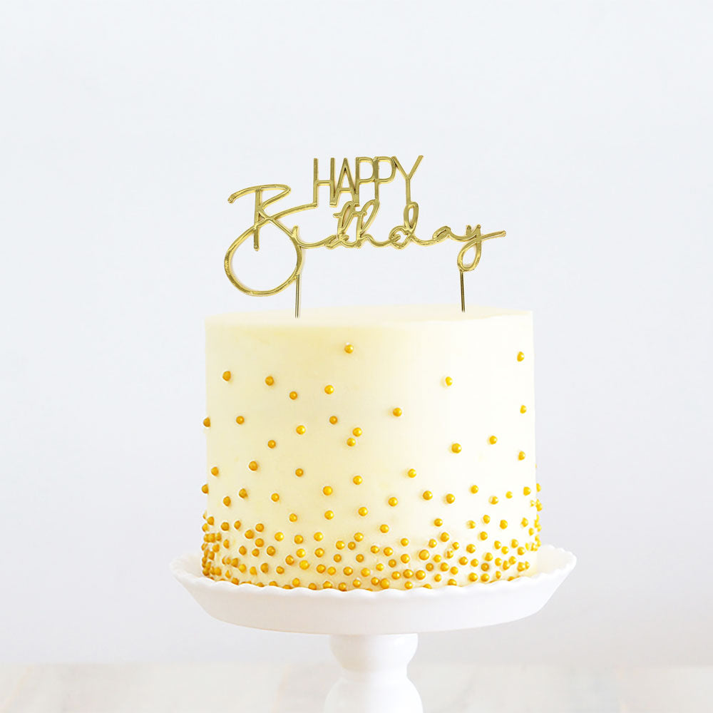 'Happy Birthday' Cake Topper Gold Capitals & Italics