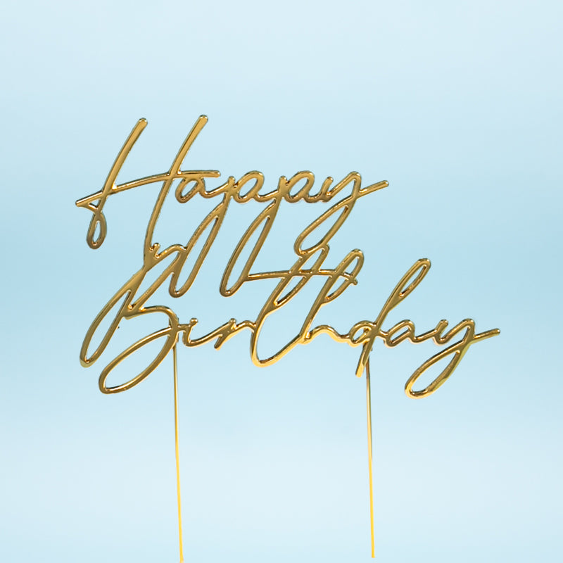 'Happy Birthday' Cake Topper Italics Gold Metal