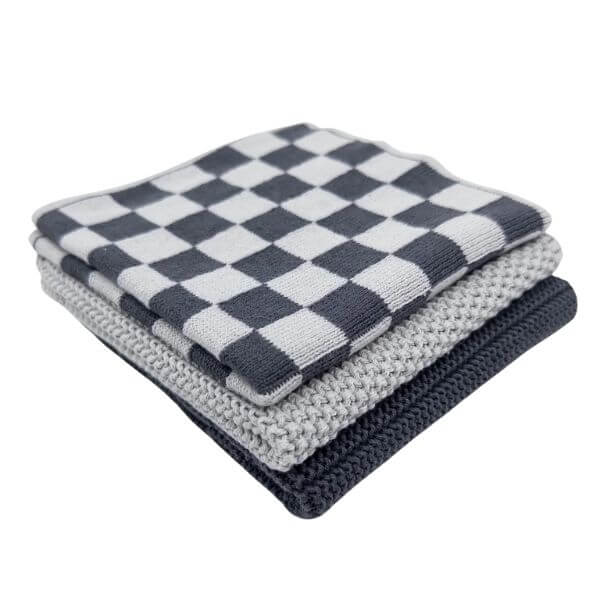 Ecovask Dishcloth Variety 3pk Graphite Lunar Chequer