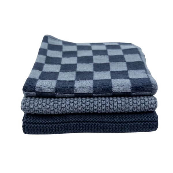 Ecovask Dishcloth Variety 3pk Navy Denim Chequer