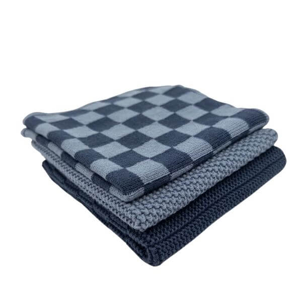 Ecovask Dishcloth Variety 3pk Navy Denim Chequer
