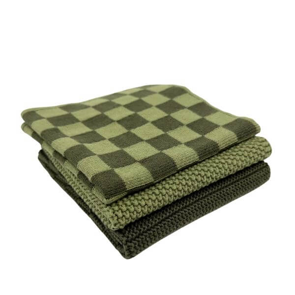 Ecovask Dishcloth Variety 3pk Olive Pistachio Chequer
