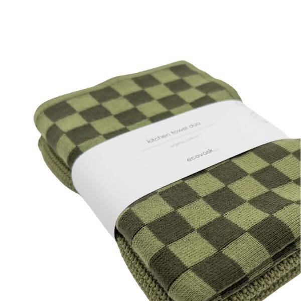 Ecovask Kitchen Towel Duo Olive Pistachio Chequer