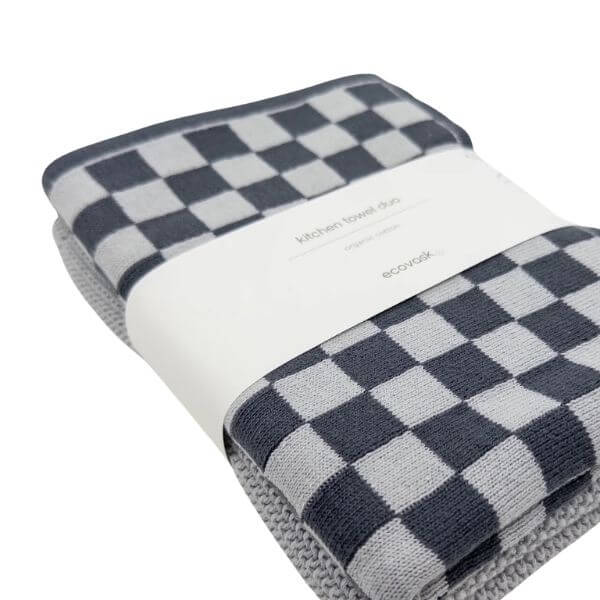 Ecovask Kitchen Towel Duo Graphite Lunar Chequer