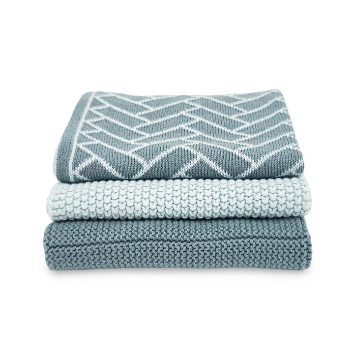 Ecovask Dishcloth Variety 3pk Sea Foam Herringbone