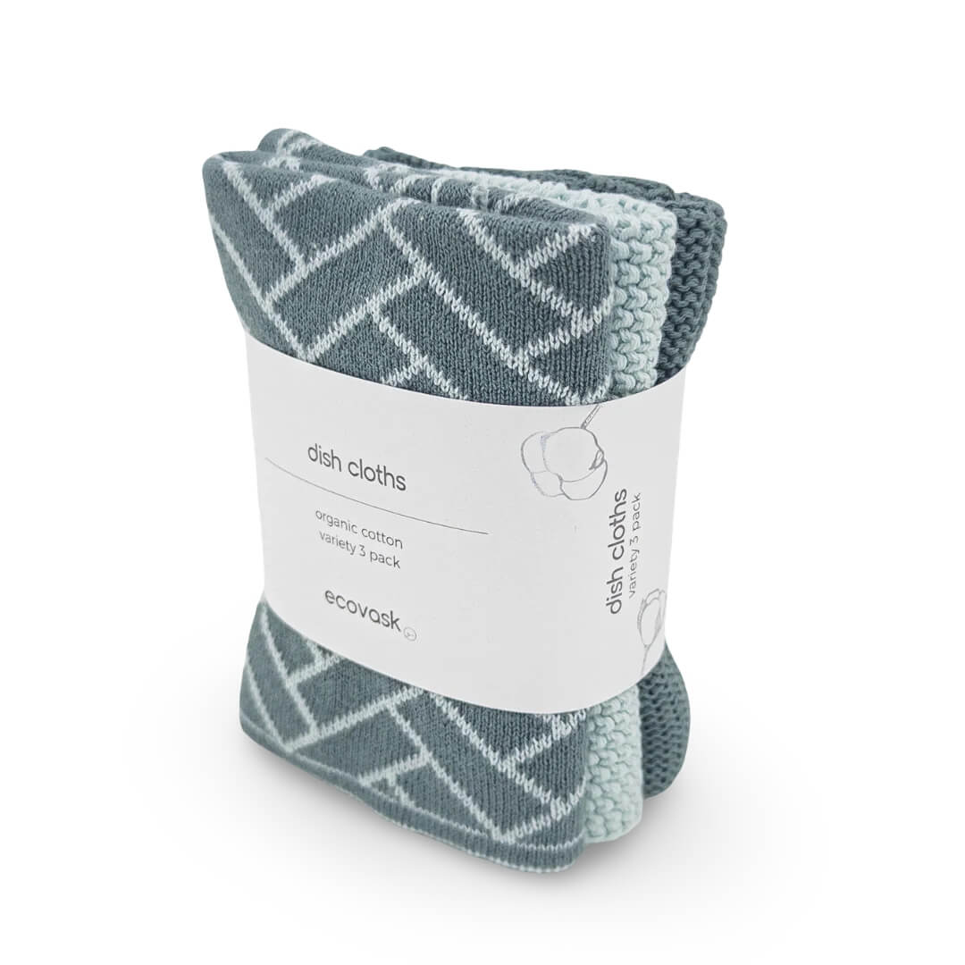 Ecovask Dishcloth Variety 3pk Sea Foam Herringbone
