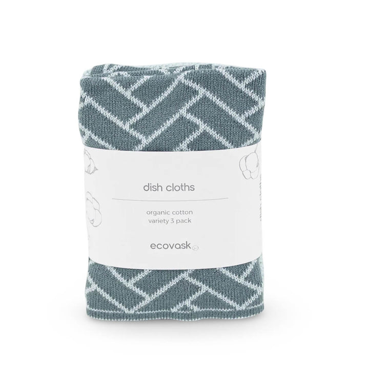 Ecovask Dishcloth Variety 3pk Sea Foam Herringbone