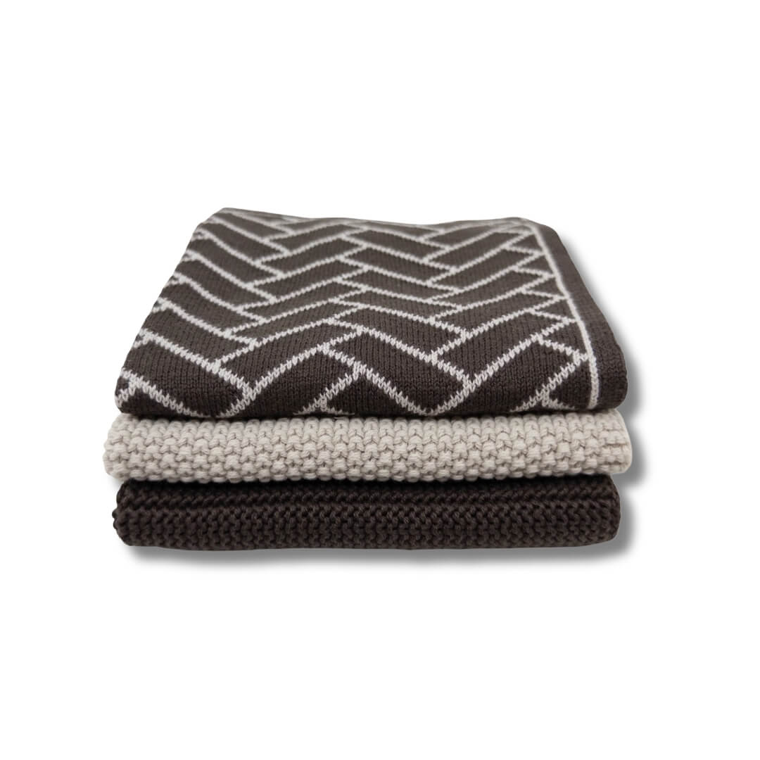 Ecovask Dishcloth Variety 3pk Chocolate Herringbone
