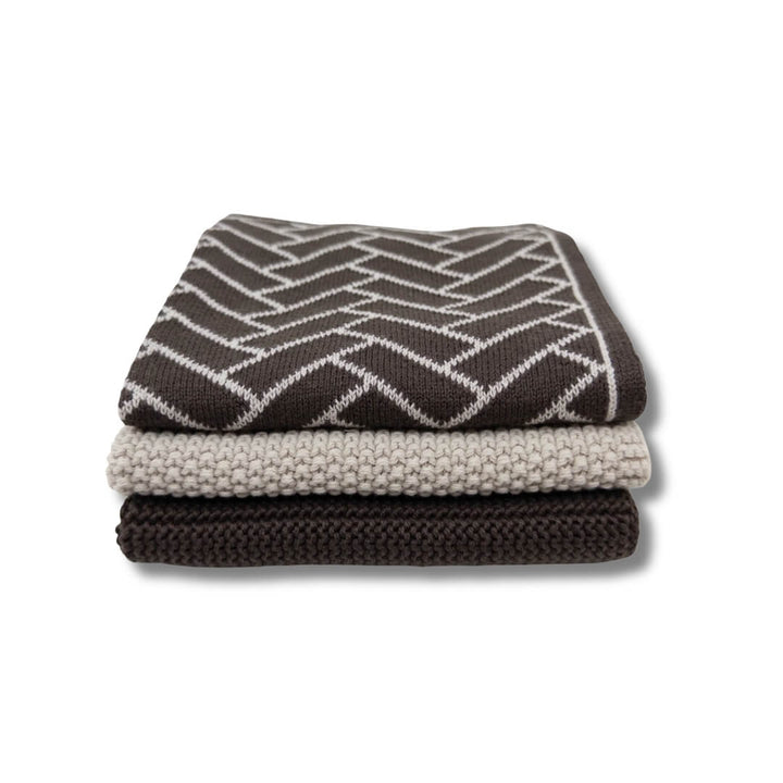 Ecovask Dishcloth Variety 3pk Chocolate Herringbone
