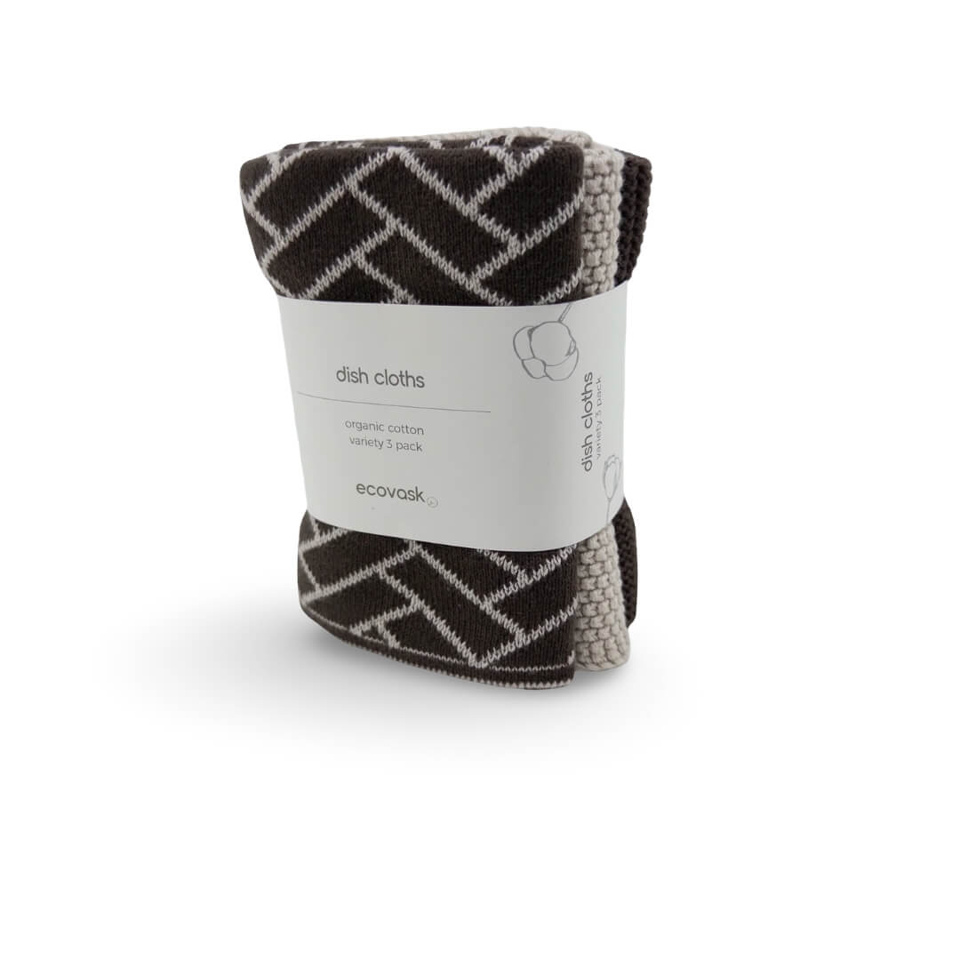Ecovask Dishcloth Variety 3pk Chocolate Herringbone