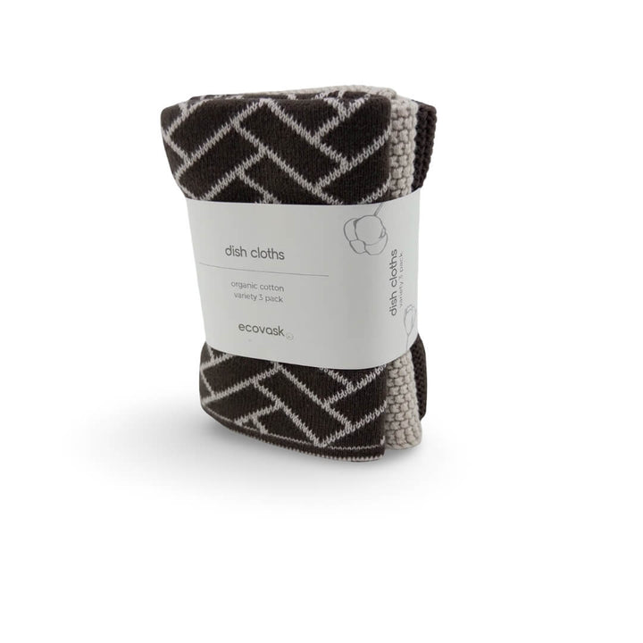 Ecovask Dishcloth Variety 3pk Chocolate Herringbone
