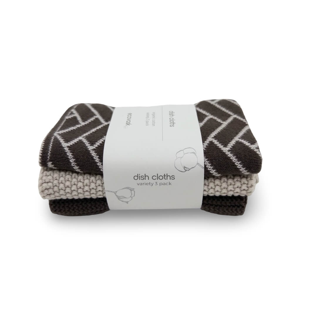 Ecovask Dishcloth Variety 3pk Chocolate Herringbone