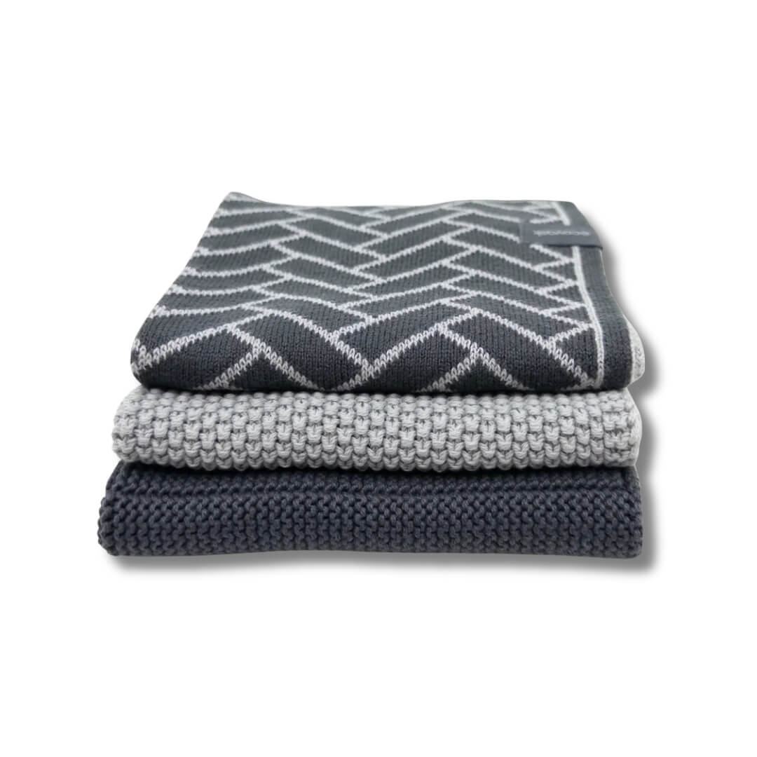 Ecovask Dishcloth Variety 3pk Lunar Graphite Herringbone