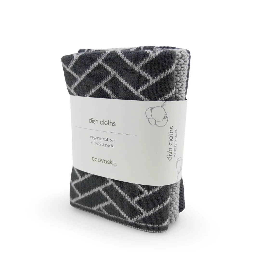 Ecovask Dishcloth Variety 3pk Lunar Graphite Herringbone