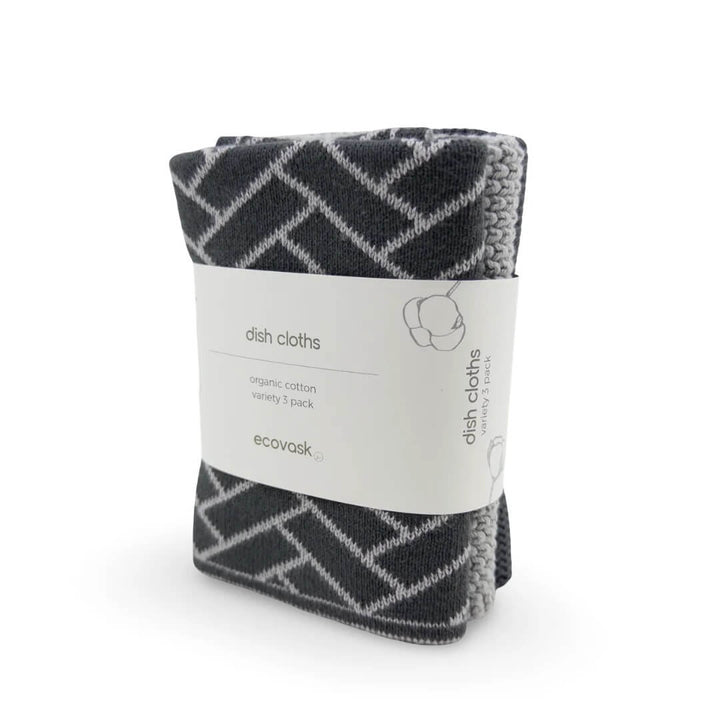 Ecovask Dishcloth Variety 3pk Lunar Graphite Herringbone