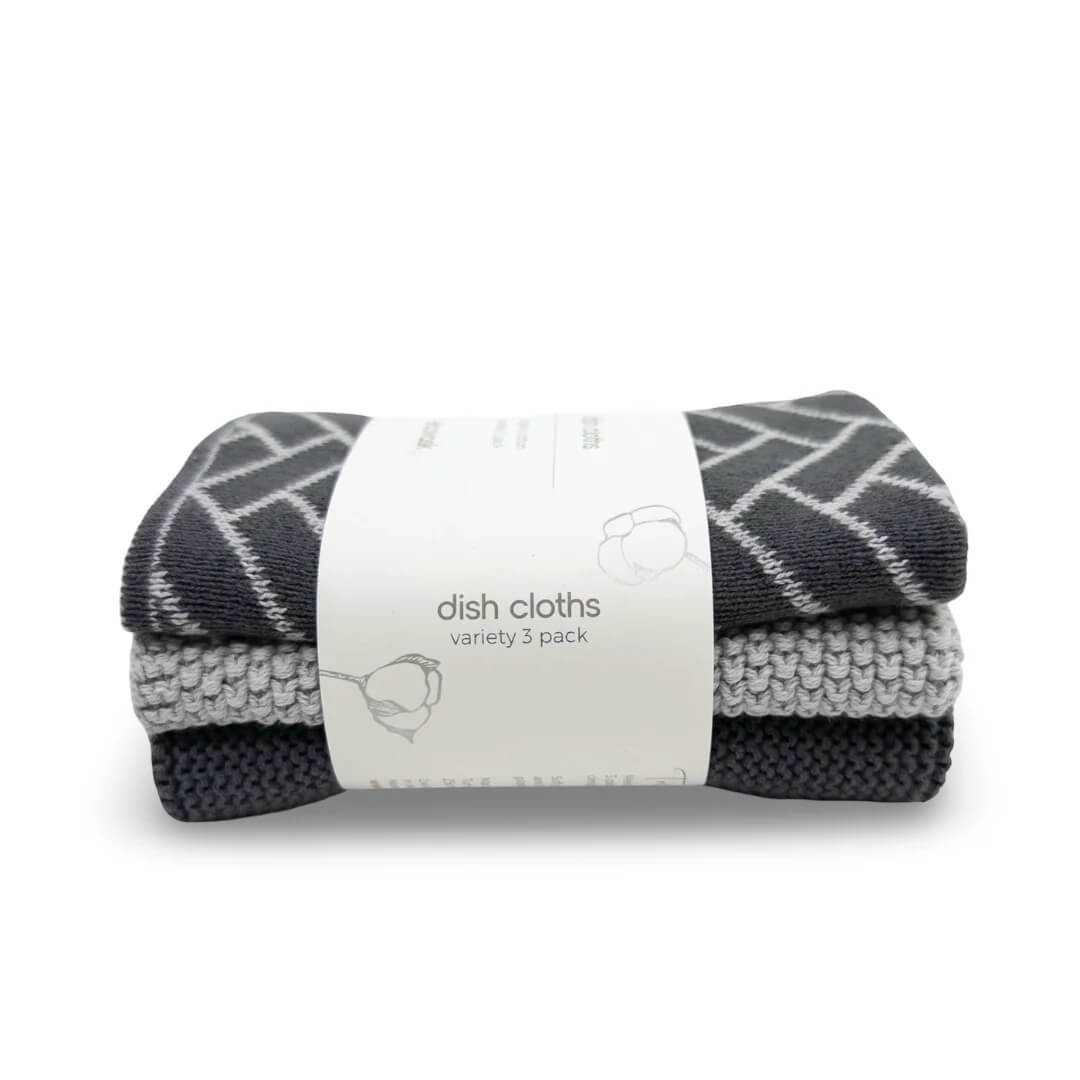 Ecovask Dishcloth Variety 3pk Lunar Graphite Herringbone