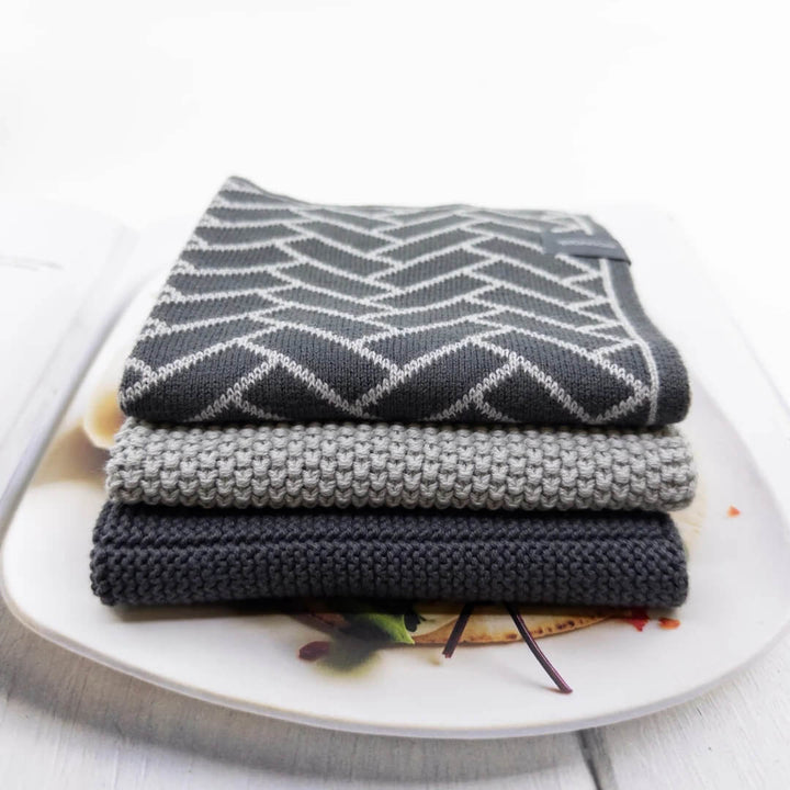 Ecovask Dishcloth Variety 3pk Lunar Graphite Herringbone