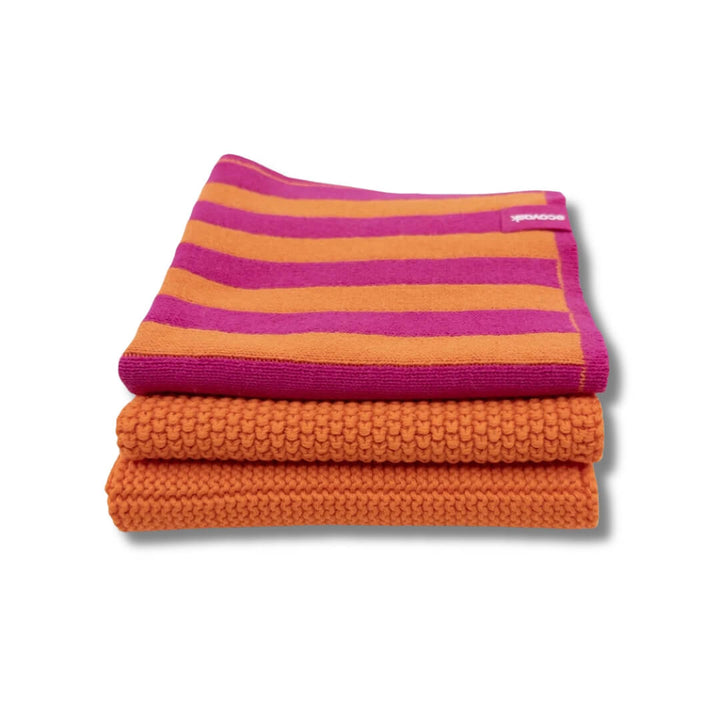 Ecovask Dishcloth Variety 3pk Berry Mandarin Stripe