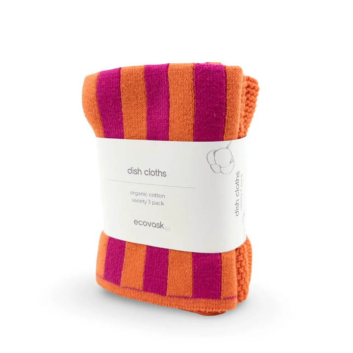 Ecovask Dishcloth Variety 3pk Berry Mandarin Stripe