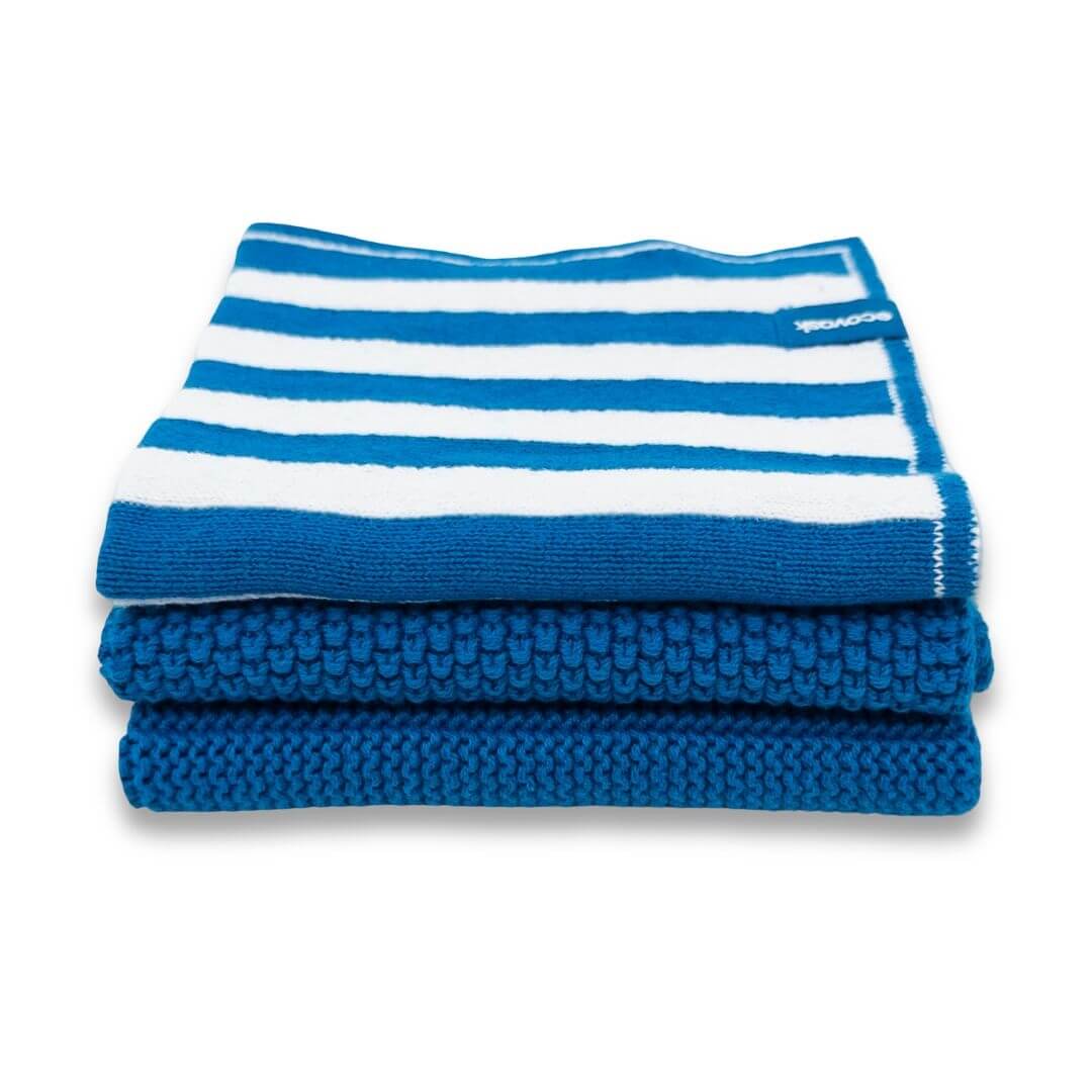 Ecovask Dishcloth Variety 3pk Lapis Blue Stripe