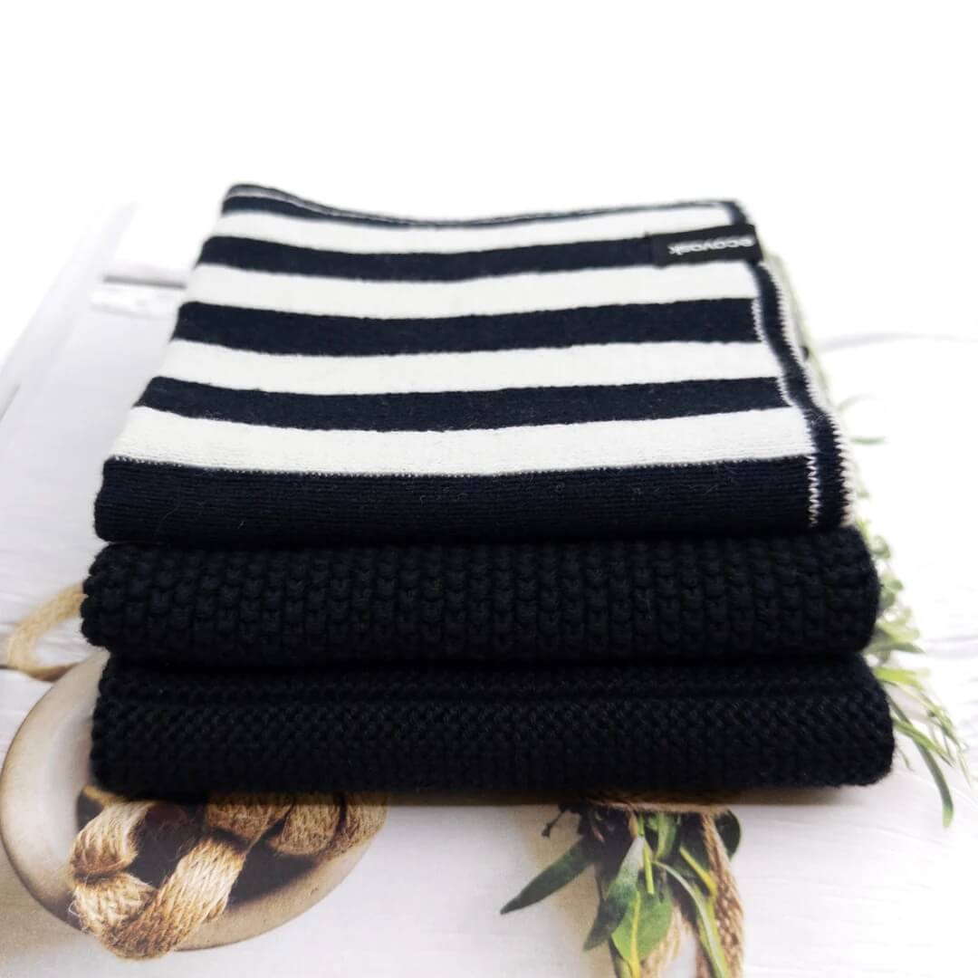 Ecovask Dishcloth Variety 3pk Black & White Stripe