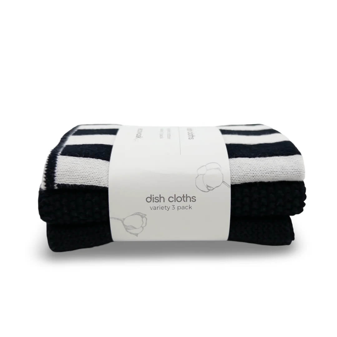 Ecovask Dishcloth Variety 3pk Black & White Stripe