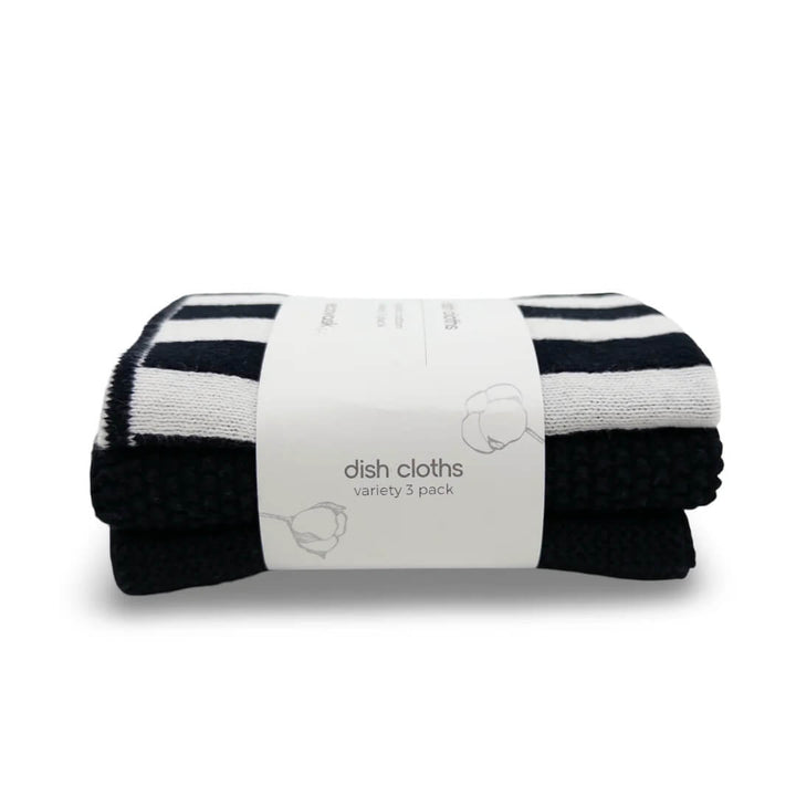 Ecovask Dishcloth Variety 3pk Black & White Stripe