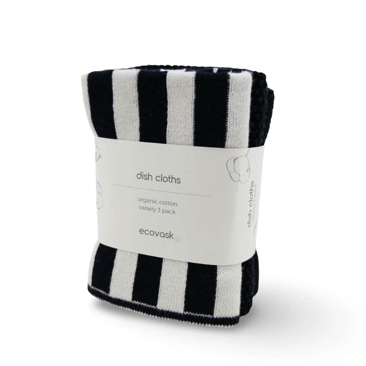 Ecovask Dishcloth Variety 3pk Black & White Stripe