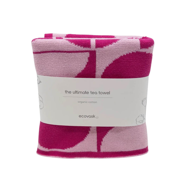 Ecovask Ultimate Tea Towel Raspberry Geometric