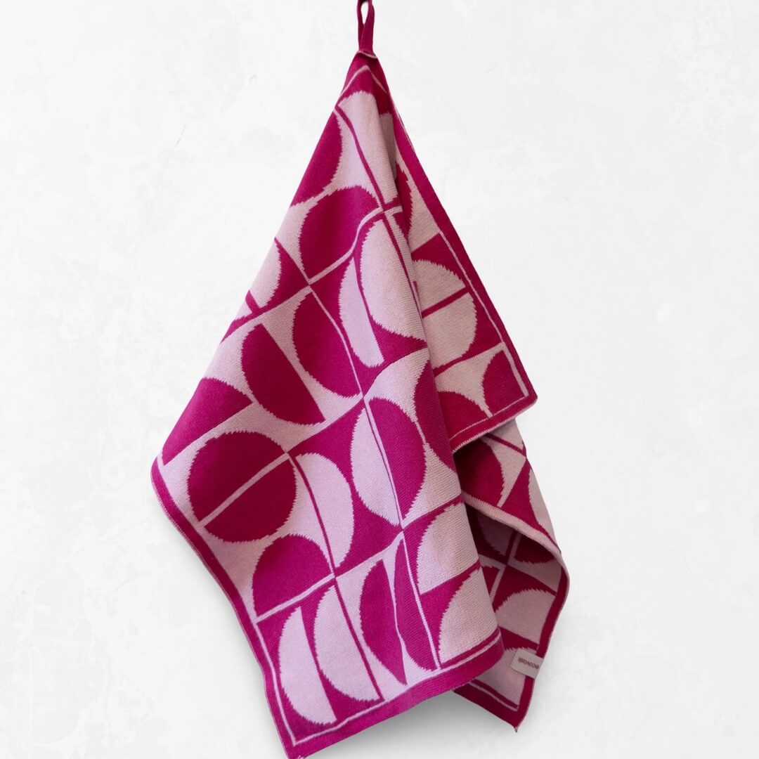 Ecovask Ultimate Tea Towel Raspberry Geometric