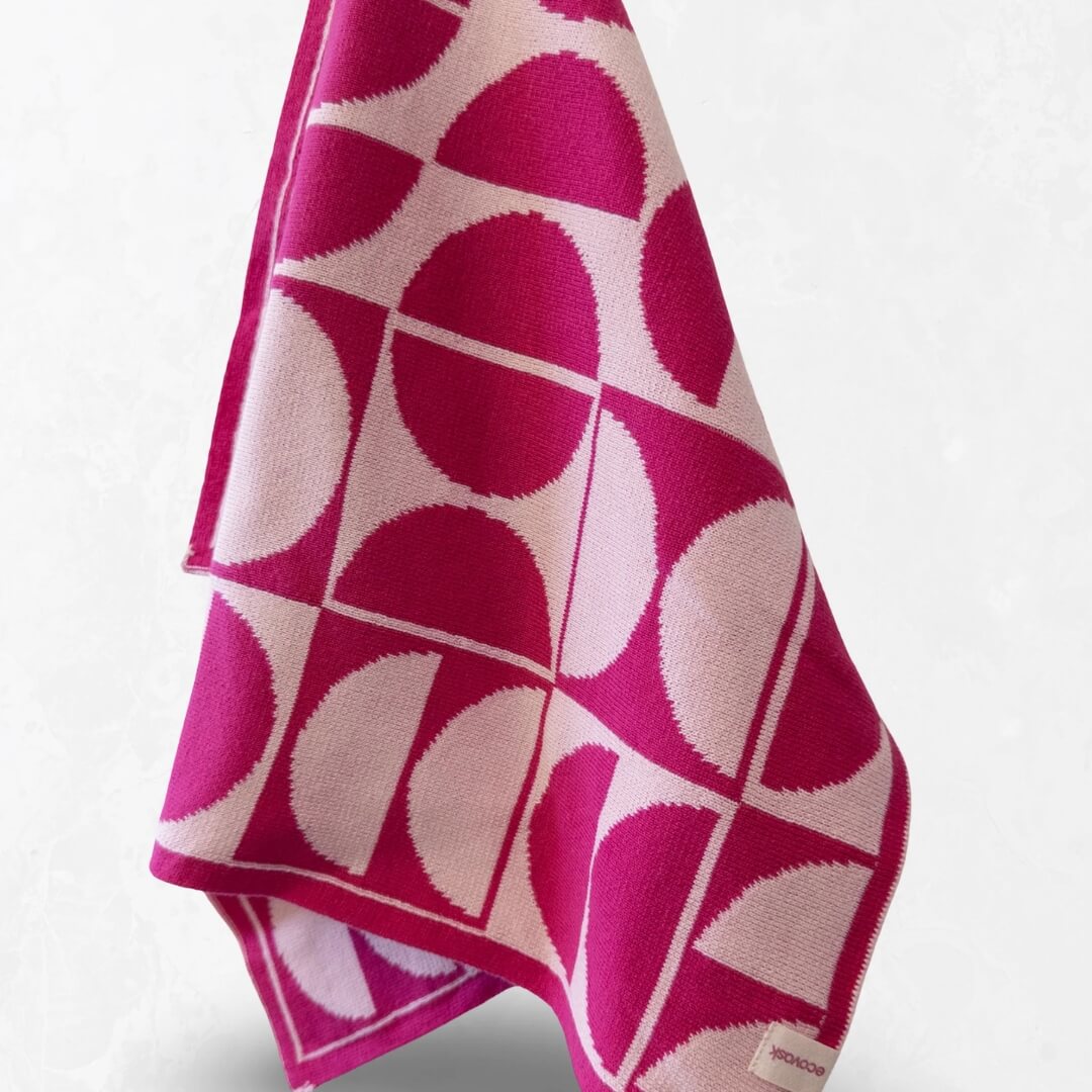 Ecovask Ultimate Tea Towel Raspberry Geometric