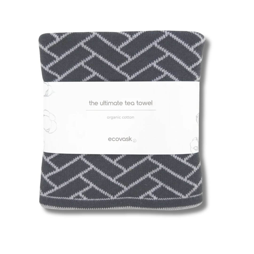 Ecovask Ultimate Tea Towel Graphite Herringbone