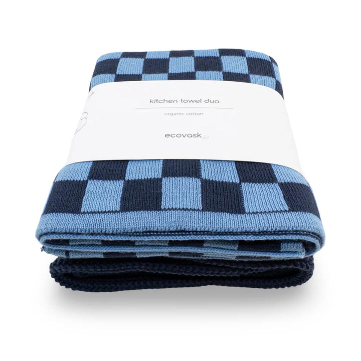 Ecovask Kitchen Towel Duo Navy Cornflower Chequer