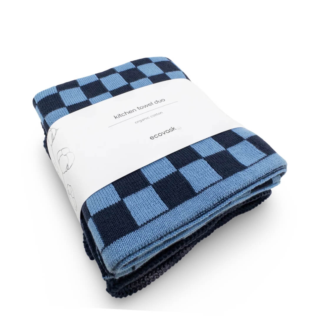 Ecovask Kitchen Towel Duo Navy Cornflower Chequer