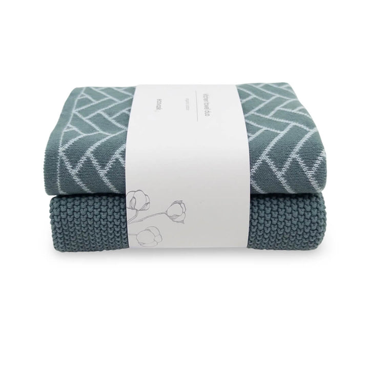 Ecovask Kitchen Towel Duo Sea Foam Herringbone