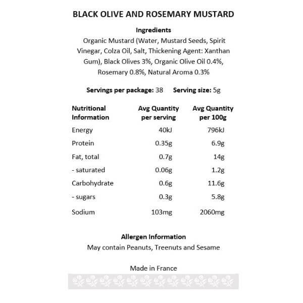 Organic Black Olive and Rosemary Mustard 190g
