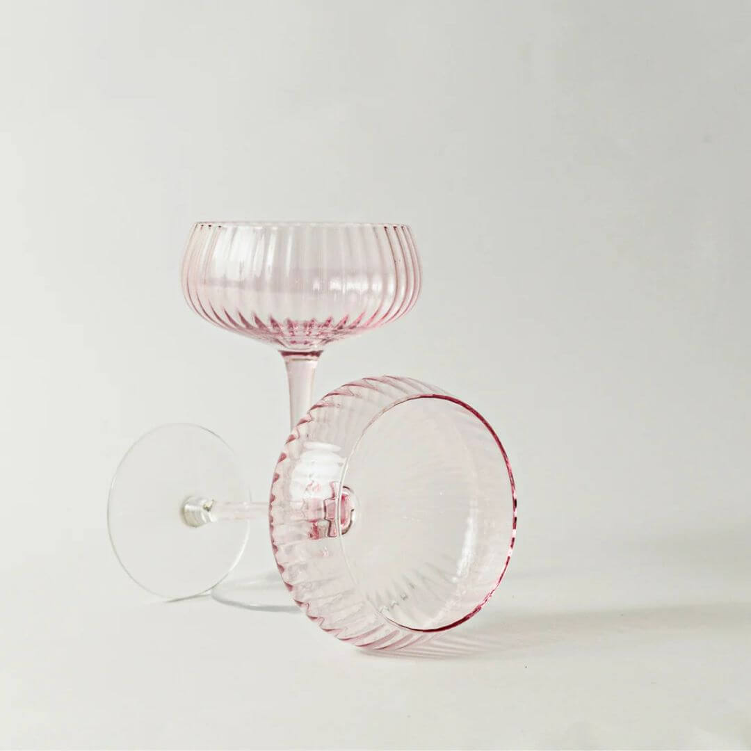 Ribbed Champagne Coupes Set of 4 Blush