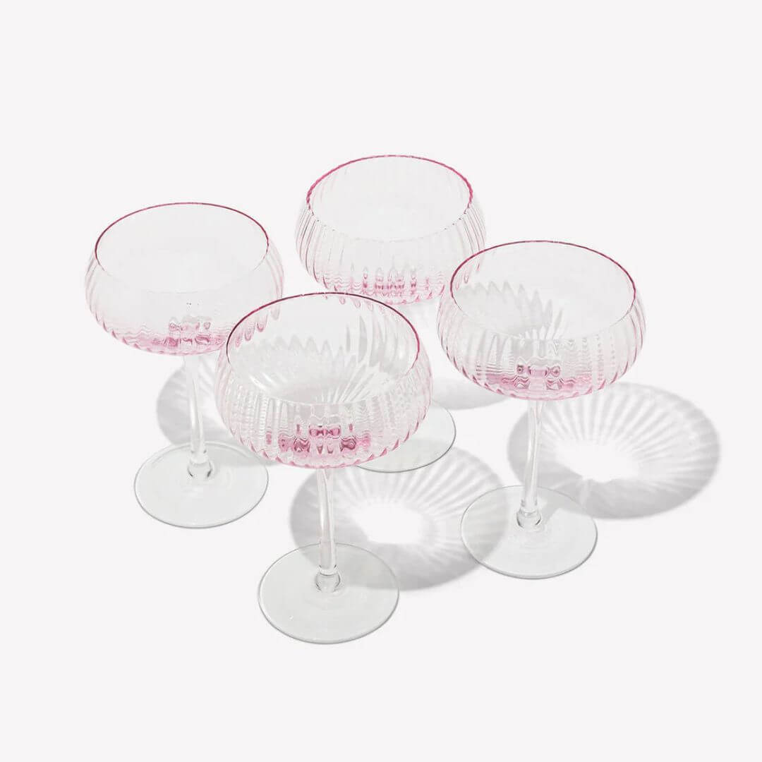 Ribbed Champagne Coupes Set of 4 Blush