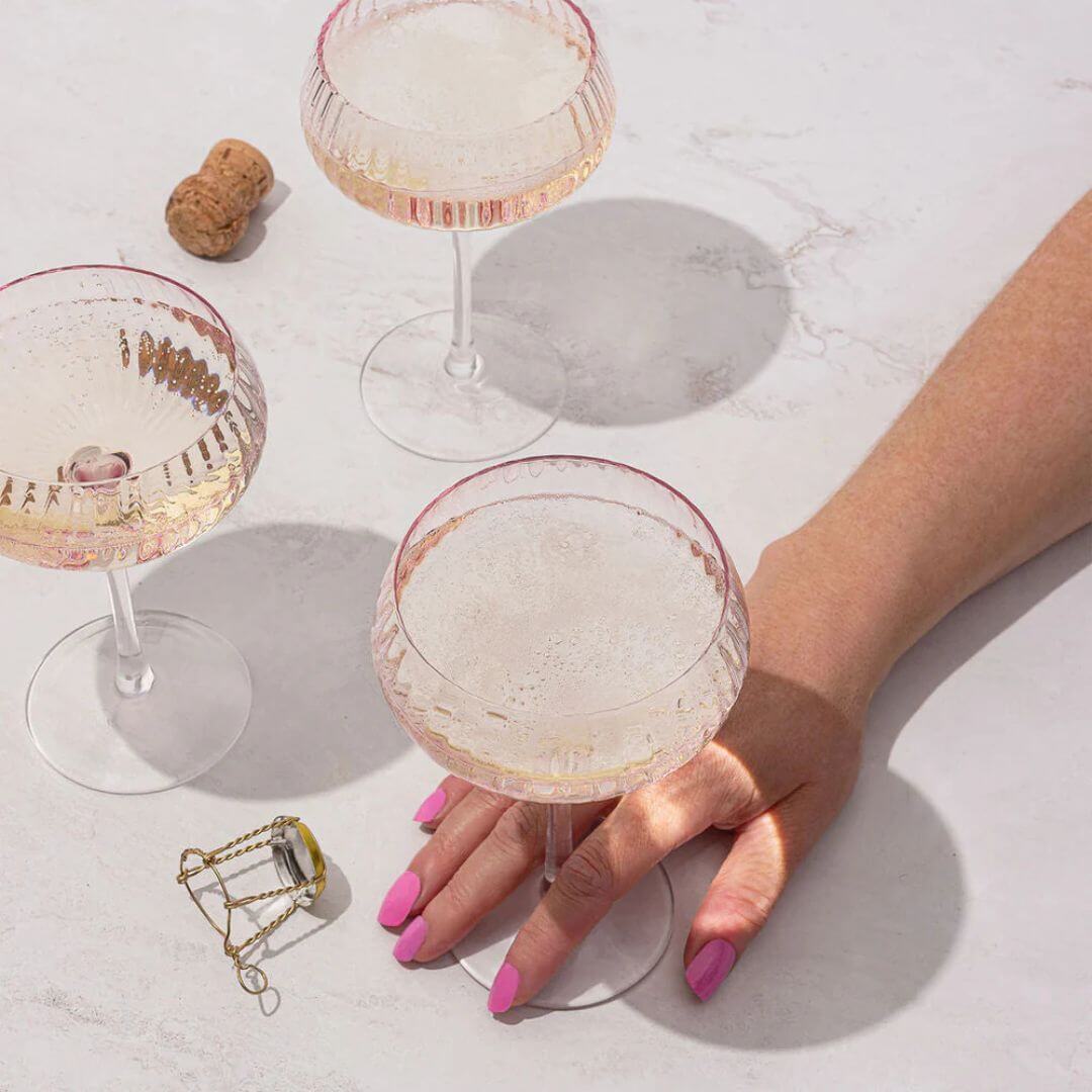 Ribbed Champagne Coupes Set of 4 Blush