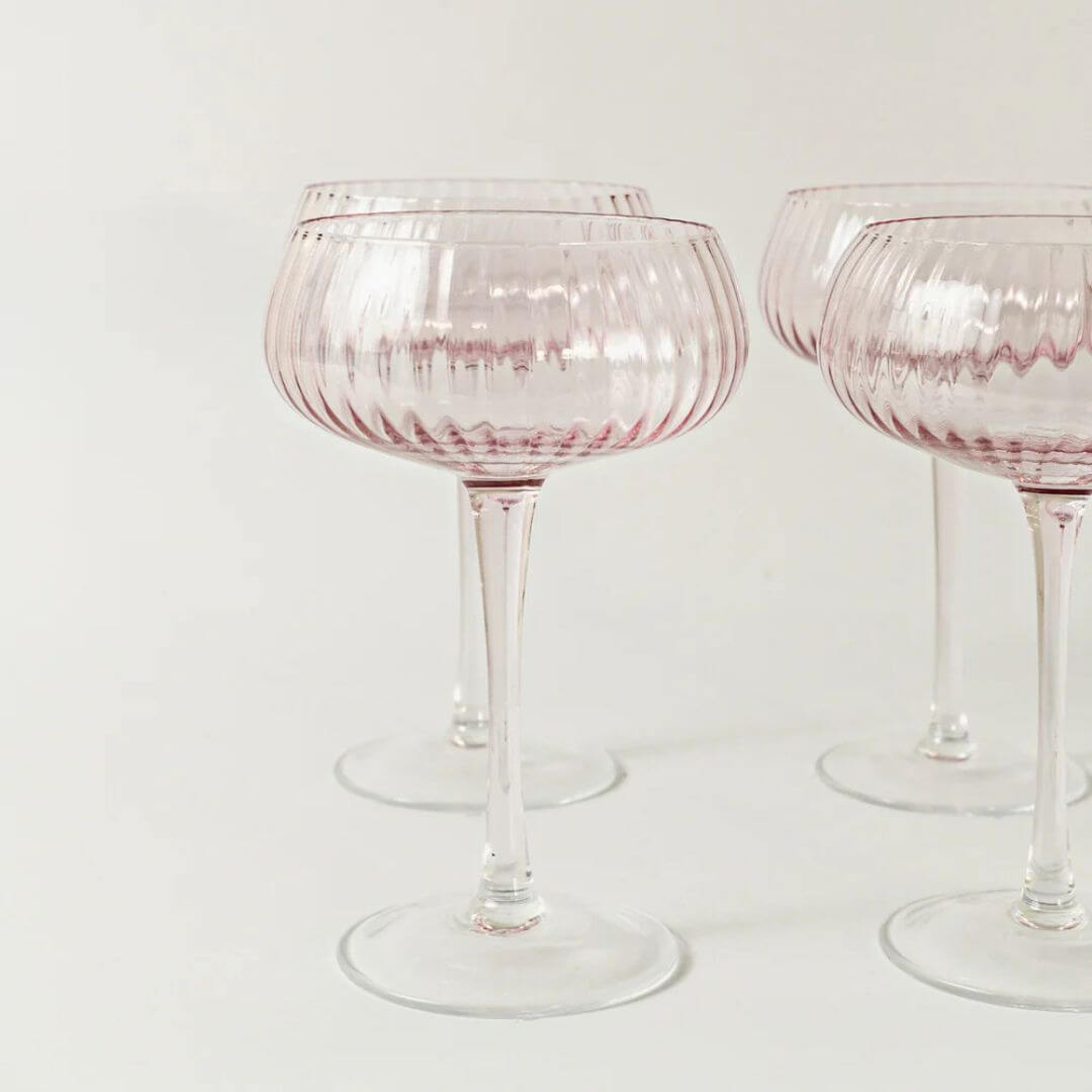 Ribbed Champagne Coupes Set of 4 Blush