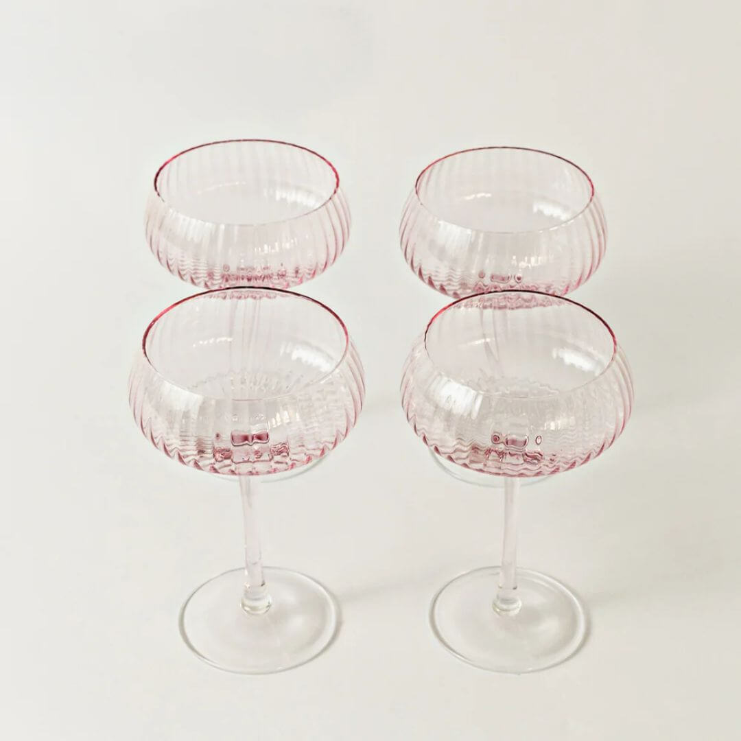 Ribbed Champagne Coupes Set of 4 Blush