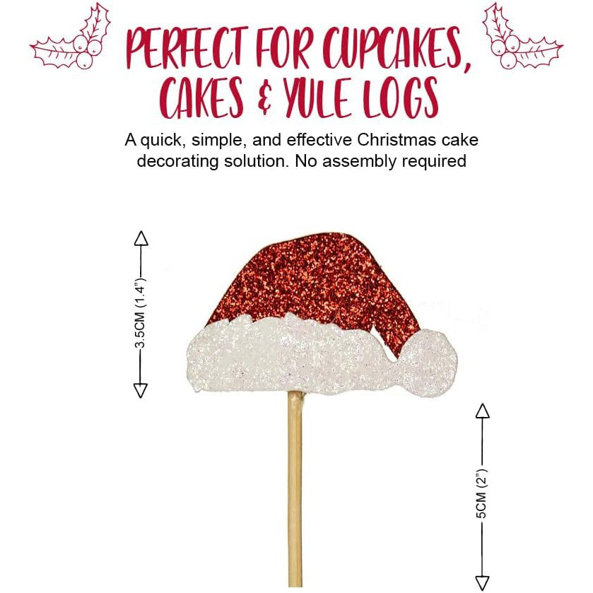 Glitter Santa Hat Cupcake Toppers 12pk