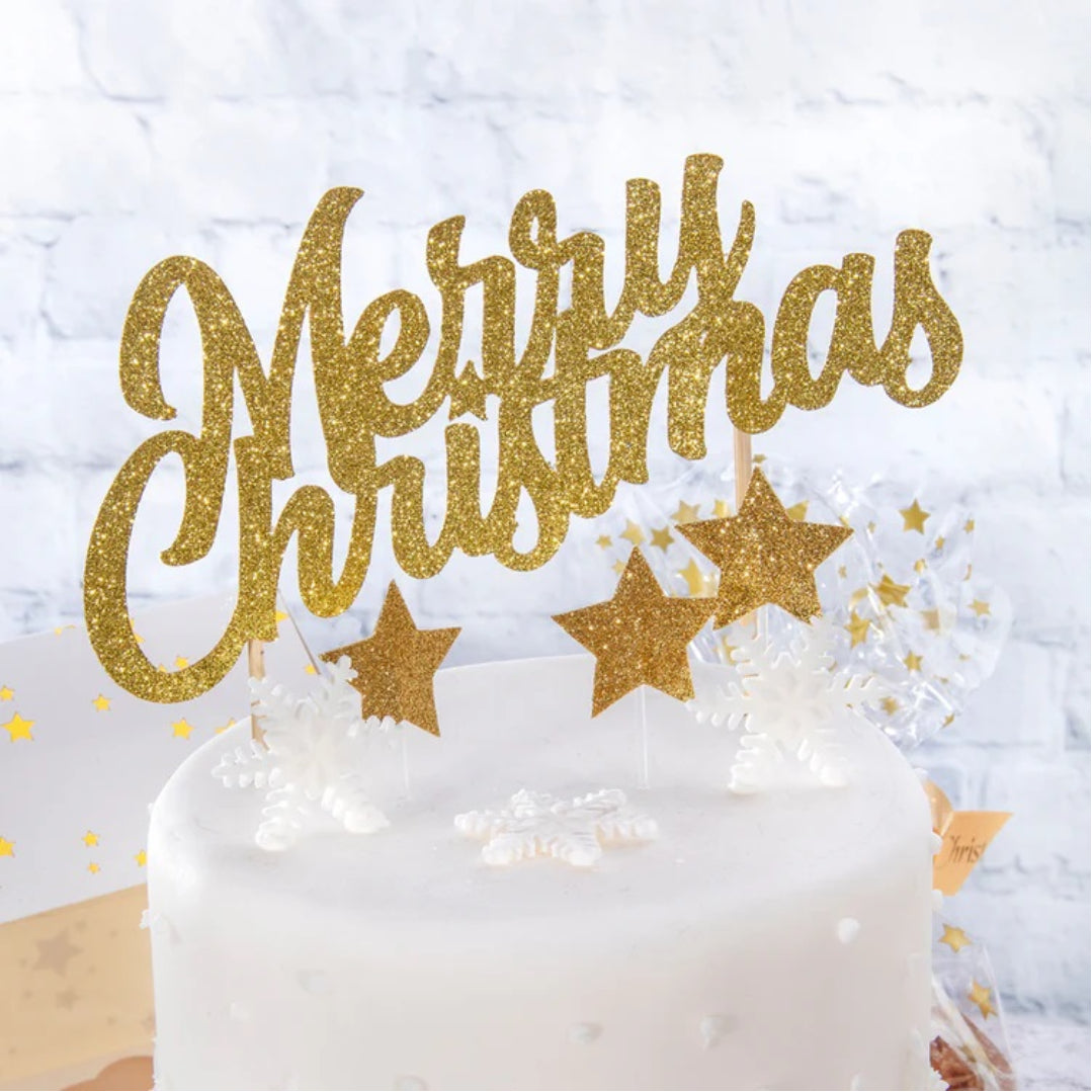 Merry Christmas Glitter Cake Topper