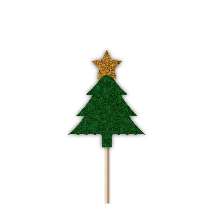 Glitter Christmas Tree Cupcake Toppers Green 12pk