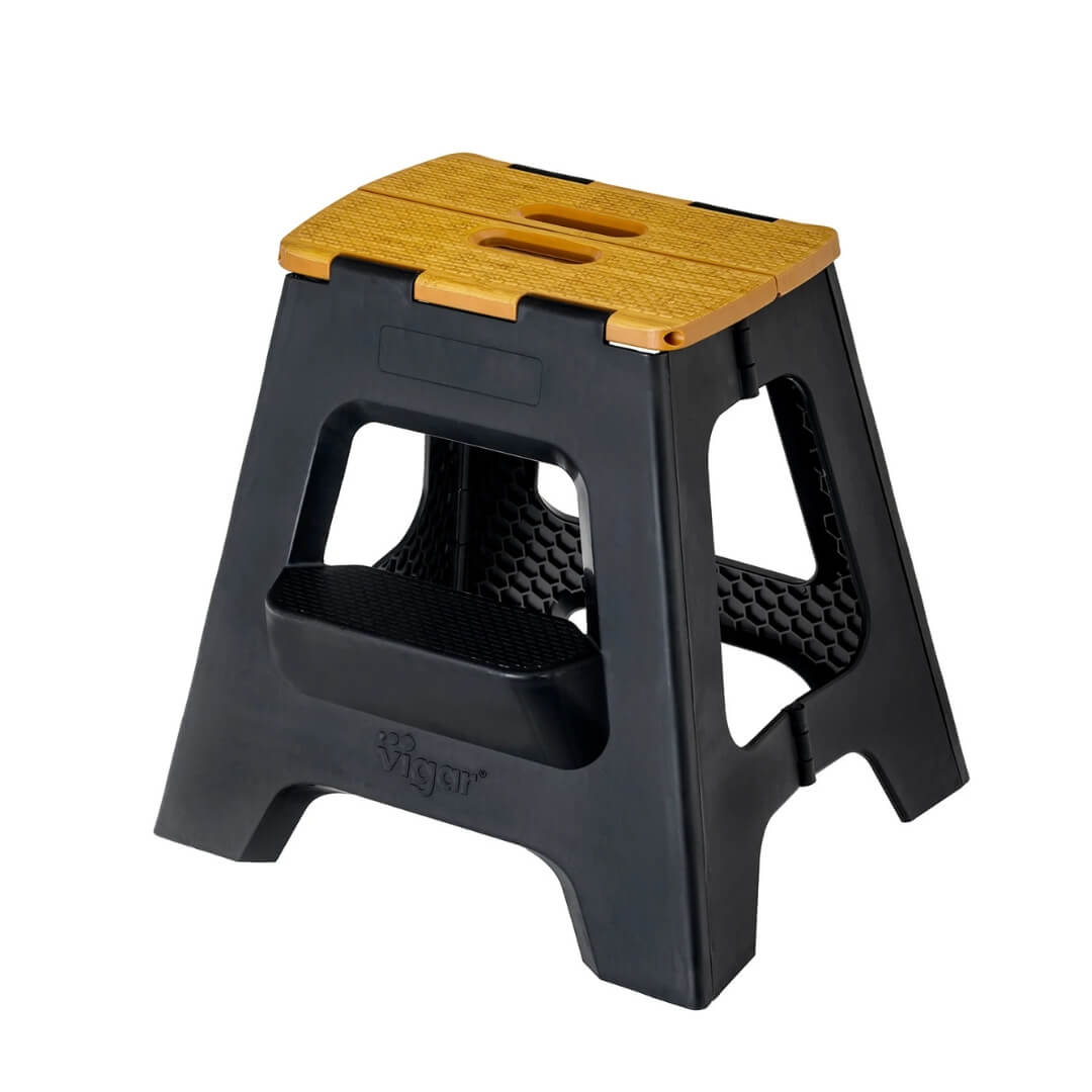 Vigar 40cm Black with Bamboo Foldable Stool