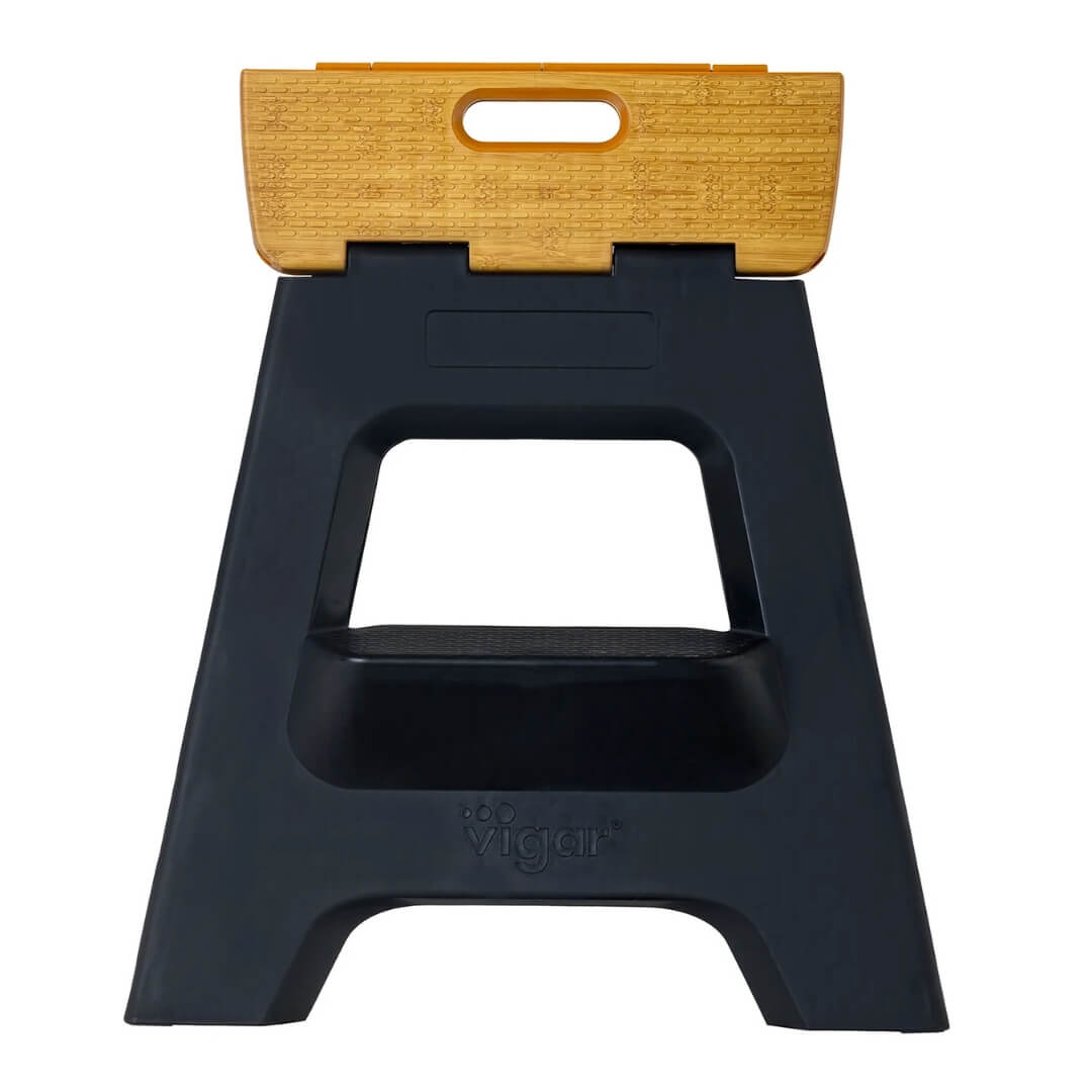 Vigar 40cm Black with Bamboo Foldable Stool