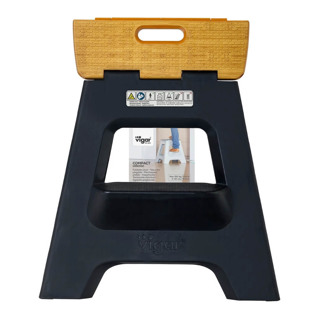 Vigar 40cm Black with Bamboo Foldable Stool