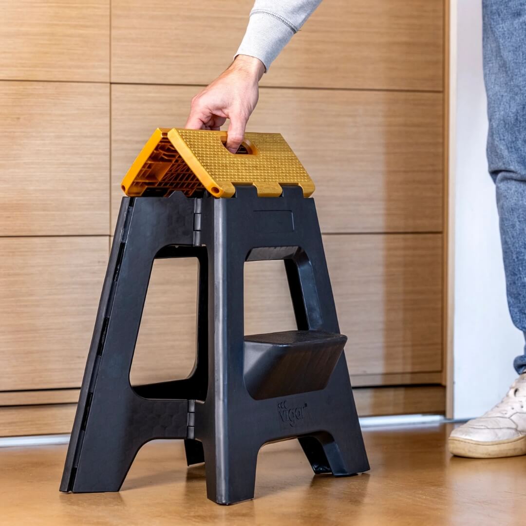 Vigar 40cm Black with Bamboo Foldable Stool