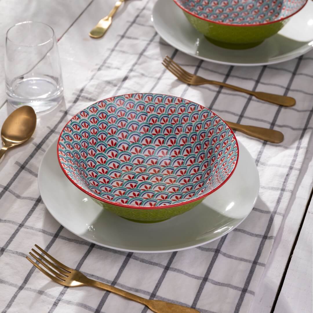 Mikasa Deep Ramen Bowl 21cm Geometric Green