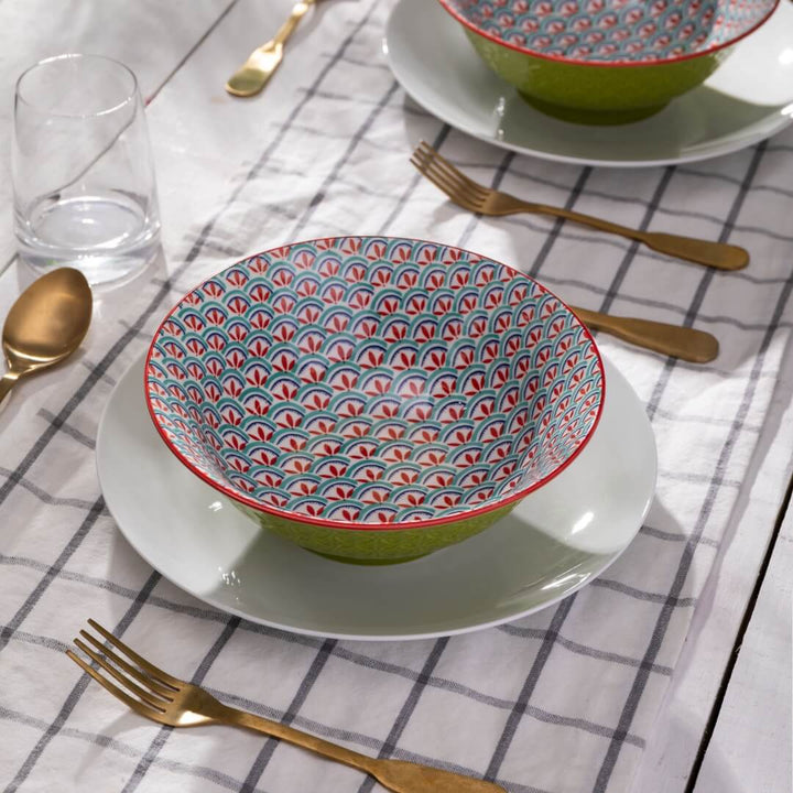 Mikasa Deep Ramen Bowl 21cm Geometric Green
